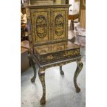 CHINESE EXPORT CABINET ON STAND, 19th century, black lacquer and gilt Chinoiserie,