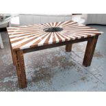BESPOKE DINING TABLE, contemporary Indian design, with marble top sunburst design on sleeper base,