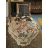 VASE, cut glass with all around etched foliate pattern, 30cm H.