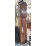 18TH CENTURY CONTINENTAL LONGCASE CLOCK, oak with carved and shaped detail, bell striking movement,