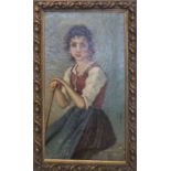19TH CENTURY SCHOOL 'Girl in regional clothes', oil on canvas, 46cm x 25cm, framed.