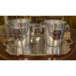 CHAMPAGNE COOLERS, a pair, twin handled for 'Moet & Chandon' 22cm H,