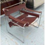 WASSILY STYLE CHAIR, after Marcel Breuer, brown leather, tubular frame, 79cm W.