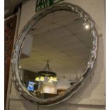 WALL MIRROR, circular rippled chrome with backlit surround lighting track, 100cm diam.