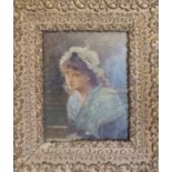 FRENCH SCHOOL 'Portrait of a Young Girl', oil on canvas, 20.5cm x 17cm, framed.