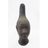 BENIN BRONZE QUEEN MOTHER HEAD, circa 1970's, 34.5cm H overall.