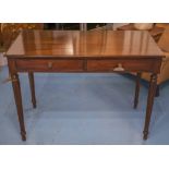 WRITING TABLE, early 19th century mahogany with two short drawers and turned supports,