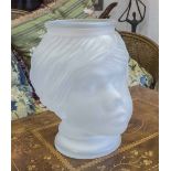 FROSTED GLASS VASE, in the form of a Nubian female head, 25.