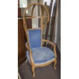 HALL PORTER'S CHAIR, similar to previous lot in blue velvet.