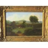 19TH CENTURY SCHOOL 'Country Landscape', oil on canvas, 30cm x 51cm, framed.