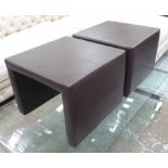 OCCASIONAL TABLES, a pair, David Seyfried in tanned leather on block end supports,