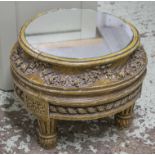 JARDINIERE STAND, Louis XVI style giltwood with near circular inset mirrored top on fluted legs,