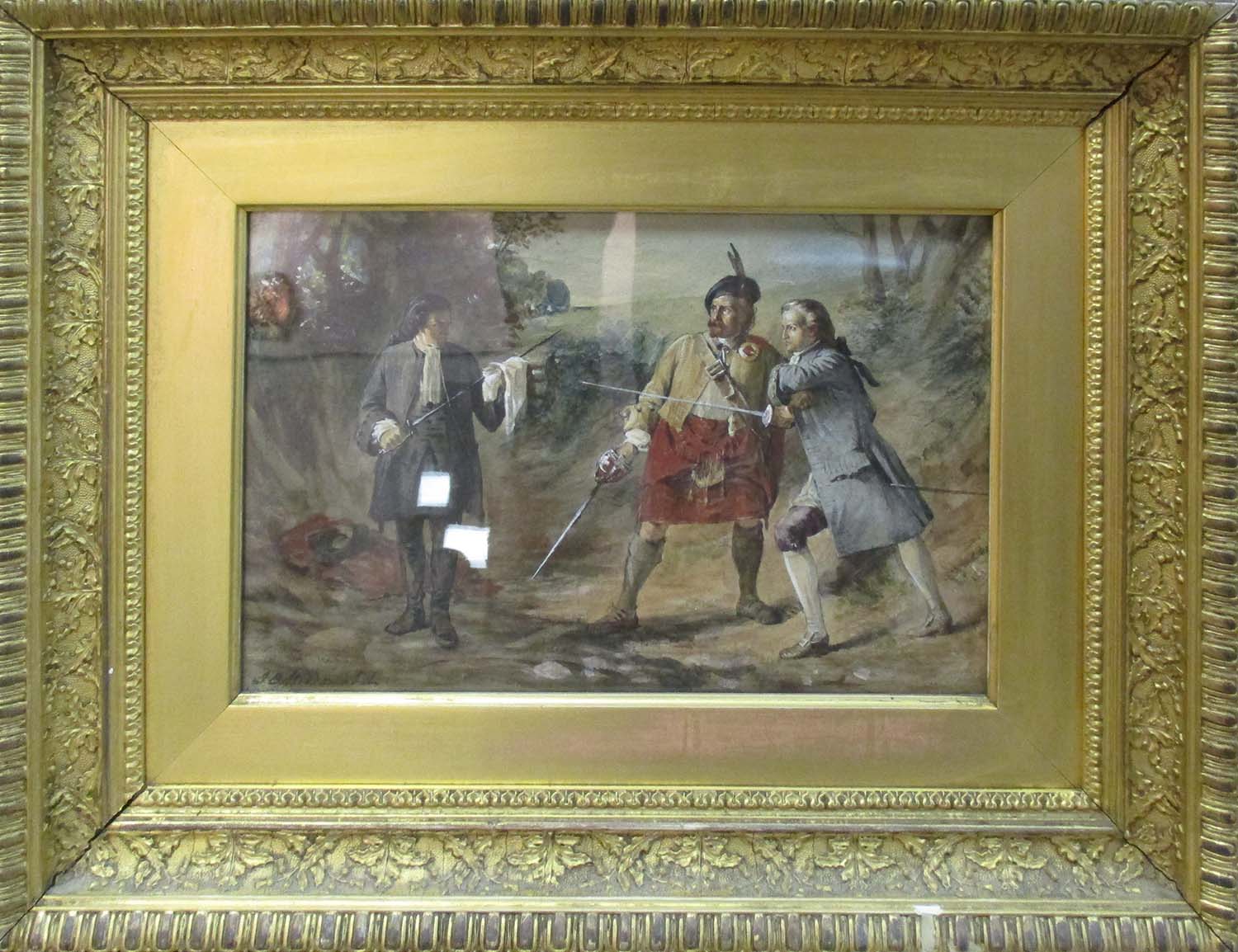 JOHN BLAKE MACDONALD 'Fencing scene', signed lower left, 23cm x 33cm, framed and glazed.
