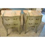 PETITE COMMODES, a pair, Louis XV style grey painted and silvered metal mounted,