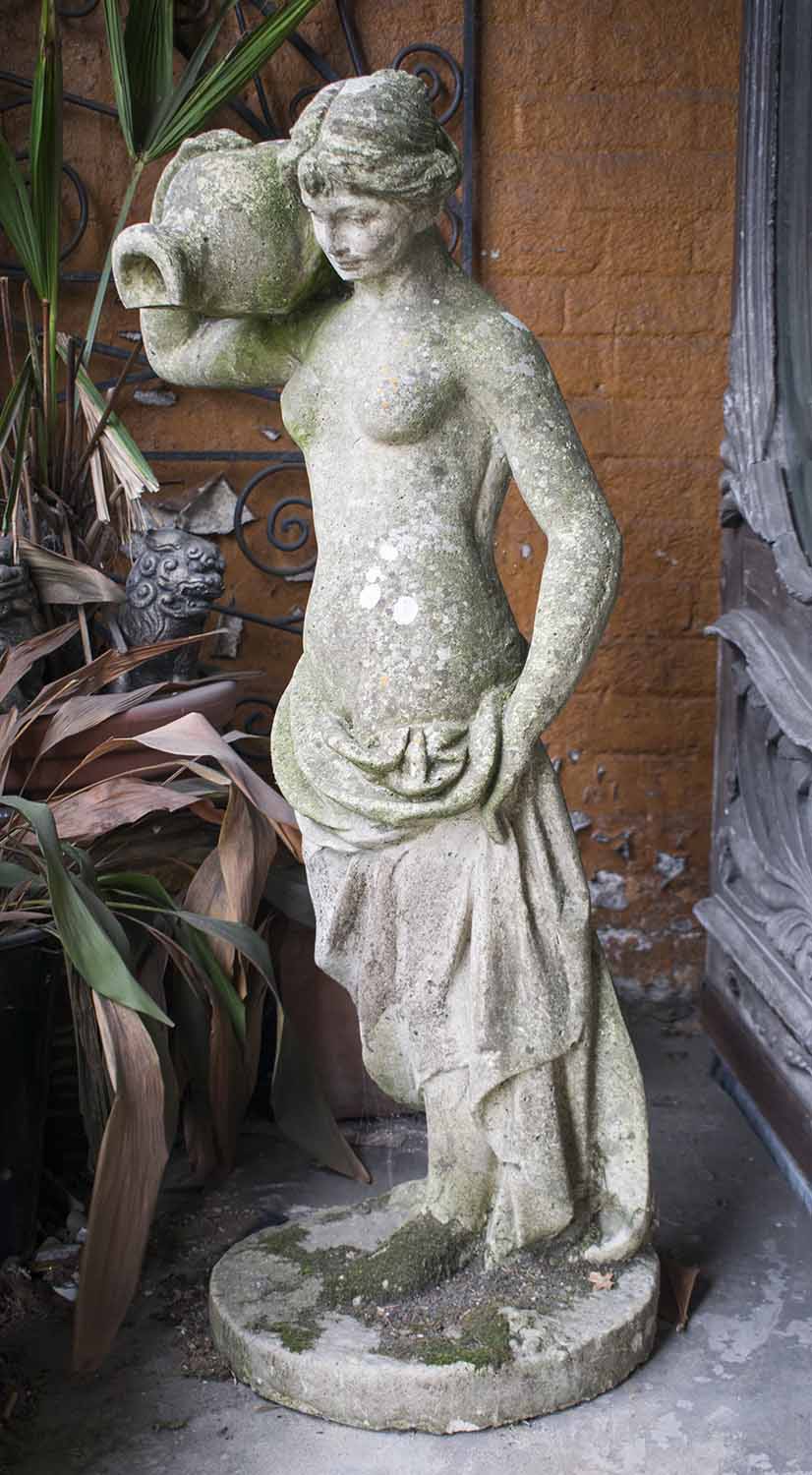 GARDEN STATUARY, composite stone, girl with amphora, 109cm H x 53cm.