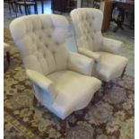 ARMCHAIRS, a pair, each with a buttoned back,