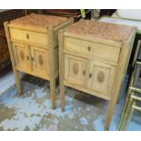 BEDSIDE CABINETS, a pair, Art Deco bleached oak with a drawer, two doors,