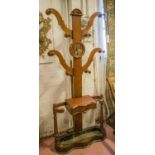HALL STAND, Victorian mahogany of tree form with hooks, mirror, glove box and drip tray,