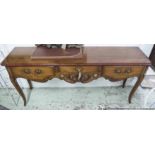 DRESSER BASE, Louis XV style provincial cherrywood and polychrome decorated with three drawers,