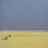 JOHN HORSEWELL 'Beach scenes', a pair of oils on canvas, signed, 76cm x 76cm and 61cm x 90cm,