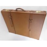 LARGE TAN LEATHER SHOOTING CASE, lined and fitted interior, 61cm x 77cm x 9.5cm.