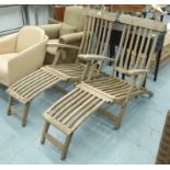 STEAMER CHAIRS, a pair, in weathered teak, 149cm L.