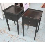 OKA GUSTAVIAN BEDSIDE TABLES, a pair, each with a square galleried top and two narrow drawers below,