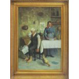 21ST CENTURY SCHOOL 'Couple in an Interior', oil on canvas, 92cm x 61cm, framed.
