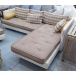 LIGNE ROSET CORNER SOFA, in cream with patterned cushions, 260cm x 215cm.