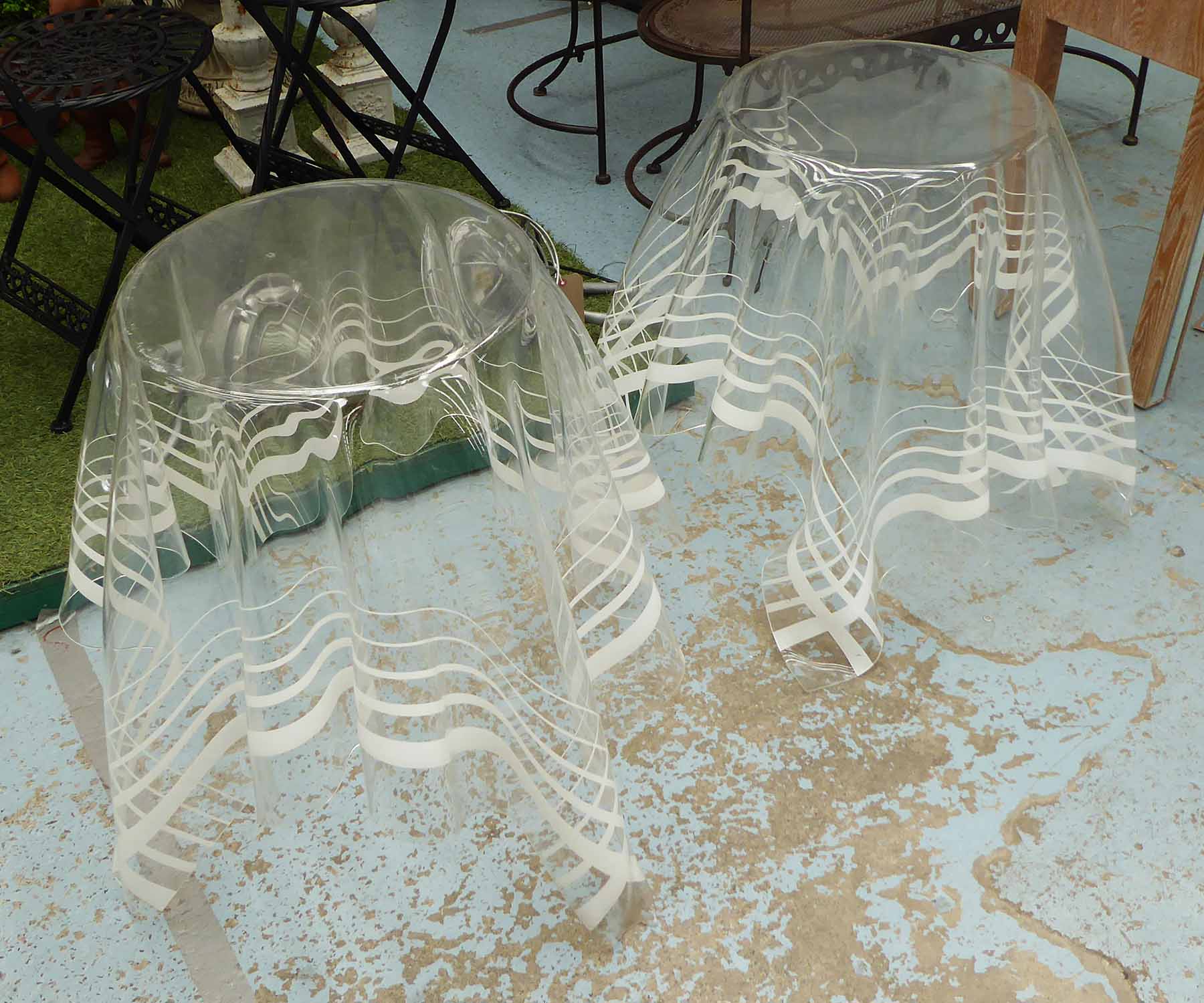 FLOATING LAMP TABLES, a pair, acrylic,