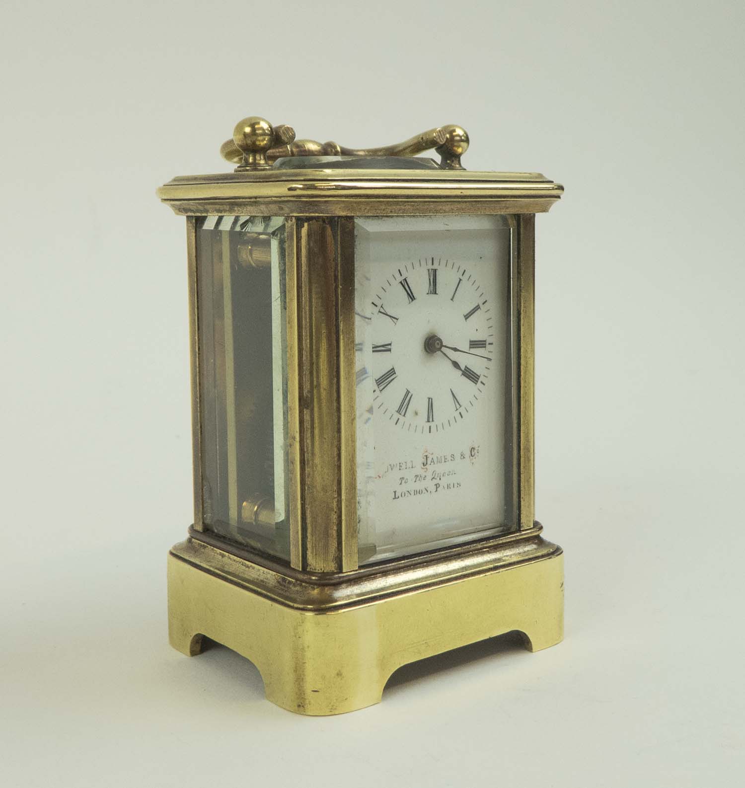 MINIATURE HOWELL JAMES & CO. CARRIAGE CLOCK, with brass case, French movement, 4.5cm W x 4cm D x 6.