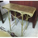 SIDE TABLE, hammered brass honeycomb effect top, 71cm W x 28cm D x 77cm H.