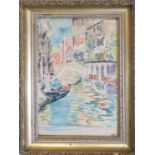 MICHEL TAPIE (French 1909-1987) 'Gondolas in a Venetian Canal', watercolour, signed lower right,