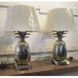 PINEAPPLE TABLE LAMPS, a pair, each with a beige shade, 71cm H.