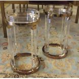 OCCASIONAL TABLES, a pair, copper coloured, each with a circular lucite dished top and uprights, 30.