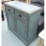 SIDE CABINET, with two drawers over two doors in blue distressed effect painted finish,