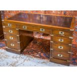 PEDESTAL DESK, 19th century and later campaign style,