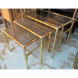 NEST OF TABLES, a set of three, 1960's faux bamboo brass, largest 59cm W x 42cm D x 43cm H.