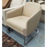 LIGNE ROSET ARMCHAIR, contemporary cream hide upholstery on chrome supports, 75cm W.