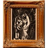 PABLO PICASSO 'Helene Chez Archimede', 1931, cubist wood engraving, 28cm x 23cm, framed and glazed.