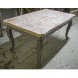 DRAWLEAF TABLE, Louis XV style, in a distressed painted finish with carved cabriole supports,
