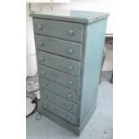 CHEST OF DRAWERS, with seven drawers in a blue distressed effect painted finish,