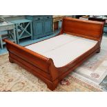 SLEIGH BED, 4ft 6in, in mahogany with base, (no mattress).