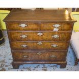 CHEST, early 18th century English Queen Anne figured walnut with two short and three long drawers,