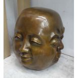 BRONZE FOUR FACES BUDDHA HEAD, of large proportions, 35cm H.