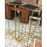 TALL STANDS, a pair, gilt metal framed, each with a square slate effect top, 35cm square x 120cm H.