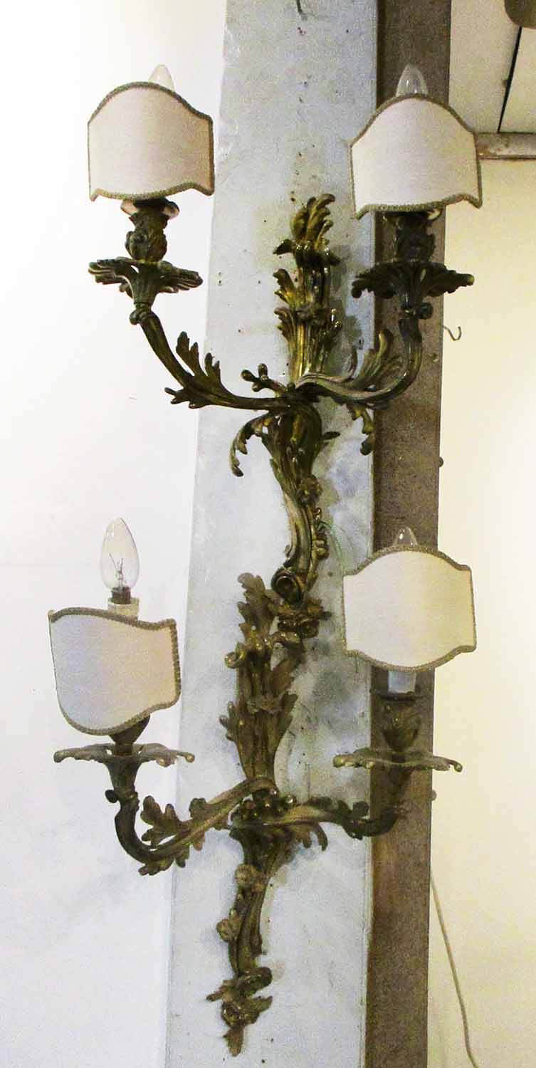 WALL LIGHTS, a pair, early 20th century French twin branch,