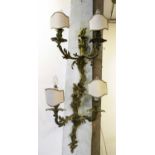 WALL LIGHTS, a pair, early 20th century French twin branch,