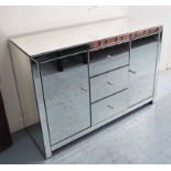 MIRRORED CHEST, having three central drawers flanked by cabinet doors, 135cm L x 45cm W x 85cm H.