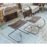 MIES VAN DER ROHE CANTILEVER CHAIRS, a set of four, in tanned leather on tubular metal frames.